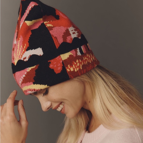 FARM Rio x Anthropologie Printed Beanie in Pink Floral NWT